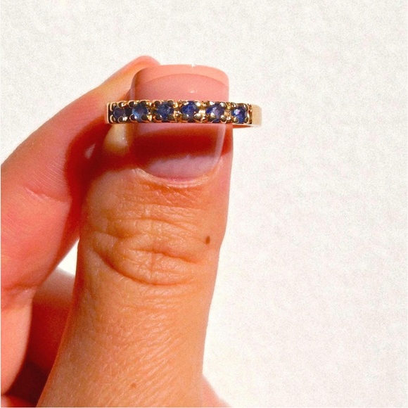 Jewelry - Vintage 14k Gold Sapphire Stacking Ring Half Eternity Band